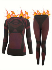 2pcs Thermal Underwear Set Long Sleeve Warm Top & Leggings for Women