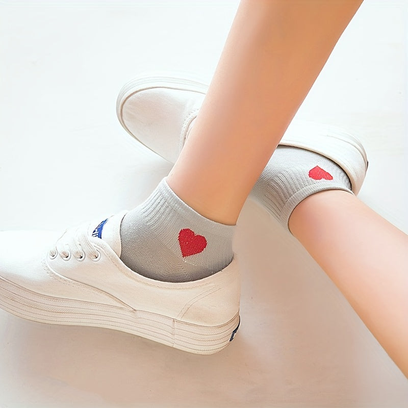 5 Pairs Heart Print Crew Socks Women's Stockings