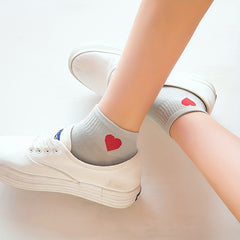 5 Pairs Heart Print Crew Socks Women's Stockings