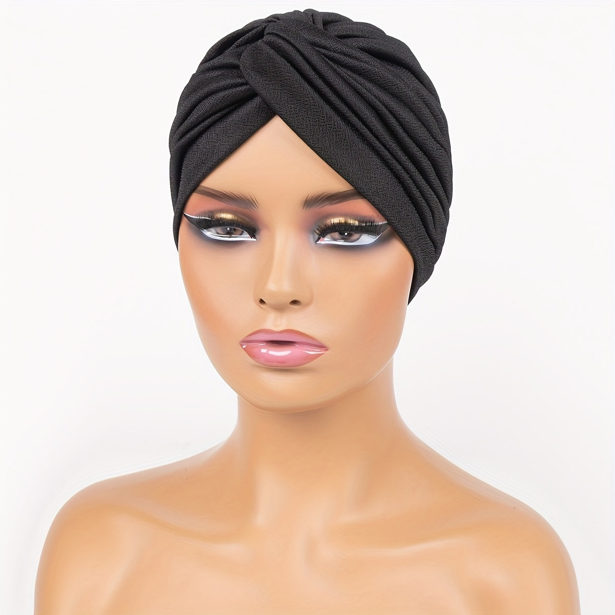 Cross Knot Pleated Turban Cap Solid Head Wrap Elastic Head Scarf