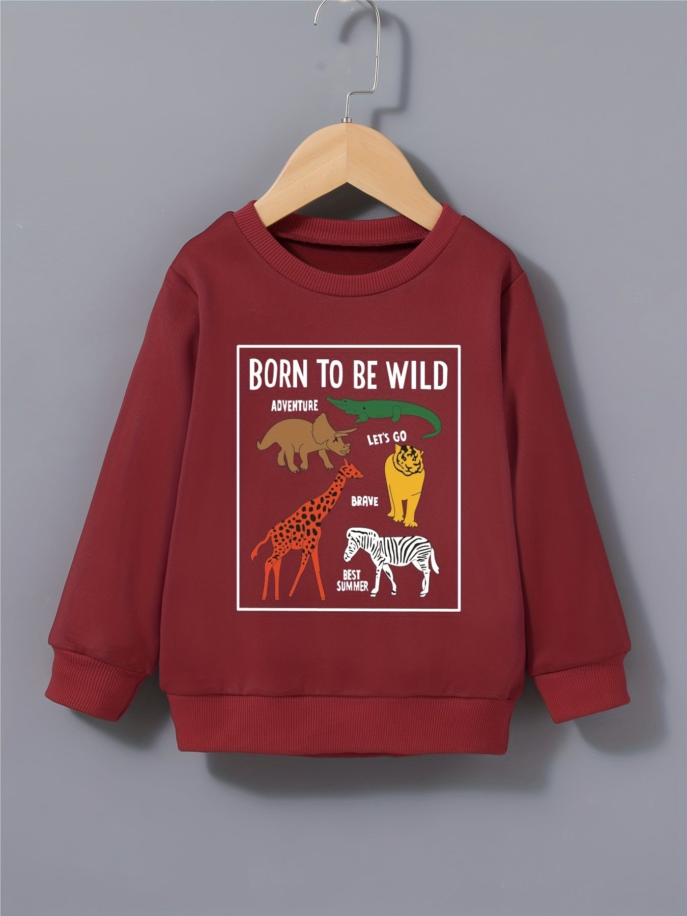 Boy's Sweatshirt Cartoon Animals Print Pullover Crew Neck Long Sleeve Top