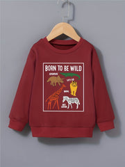 Boy's Sweatshirt Cartoon Animals Print Pullover Crew Neck Long Sleeve Top