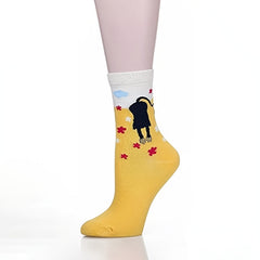 5 Pairs Cartoon Cat Crew Socks - Comfy Casual Breathable Cute Design