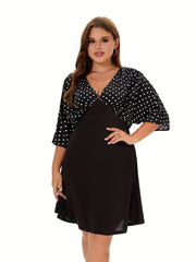 Women's Dot Print V Neck Mini Dress