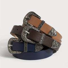 Women Classic Western Buckle Belt Vintage PU Leather Cowgirl Waist Belt