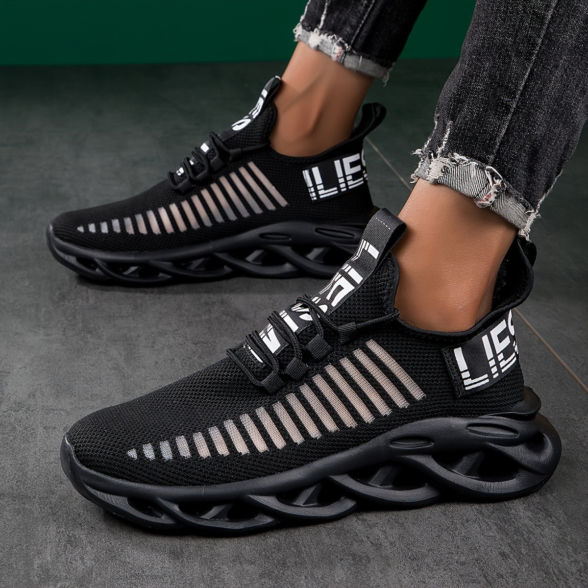 Thick Sole Shock Absorption Sneakers Lightweight Mesh Running Shoes