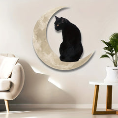 Cat Moon Hanging Metal Sign Decor Creative Halloween
