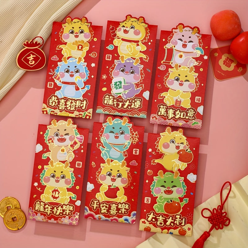 6pcs Chinese Red Envelopes Year Of The Dragon Lucky Money Envelopes