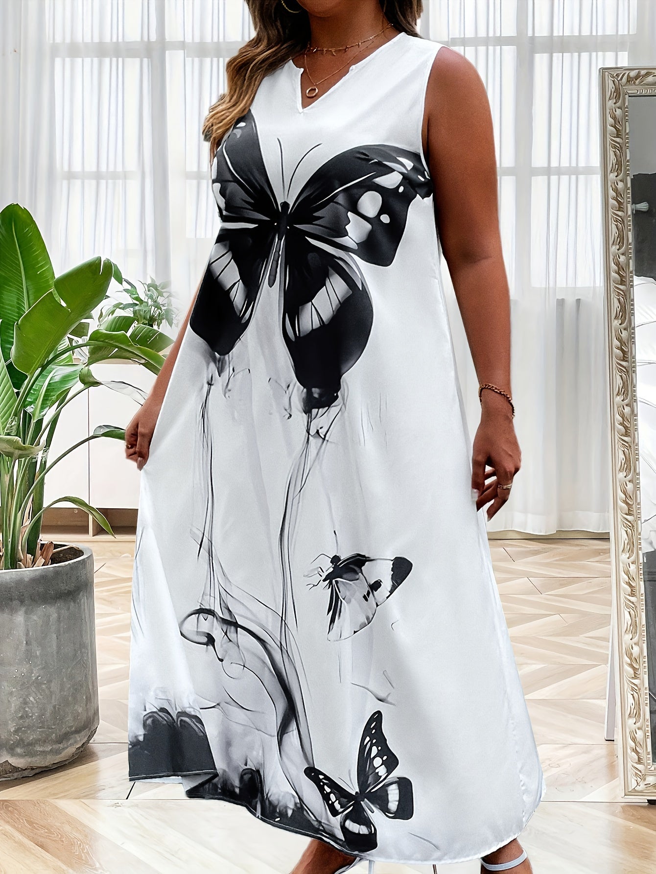 Women's Plus Butterfly Print Maxi Tank Dress