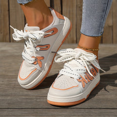 Women's Faux Leather Skate Shoes Non Slip Low Top Casual Walking Shoes