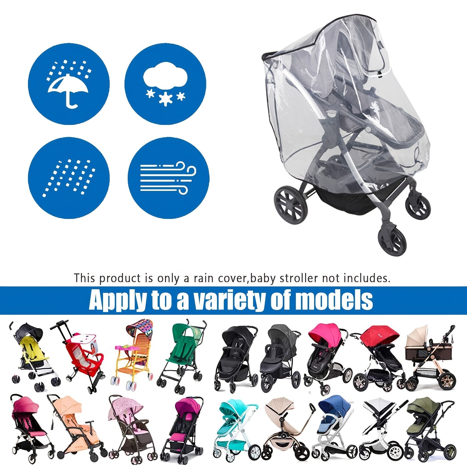 Universal Stroller Rain Cover Waterproof Windproof Dustproof & Snow Proof
