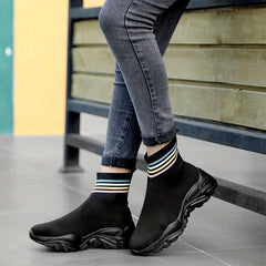 Women's Platform Sock Sneakers Striped High Top Outdoor Shoes