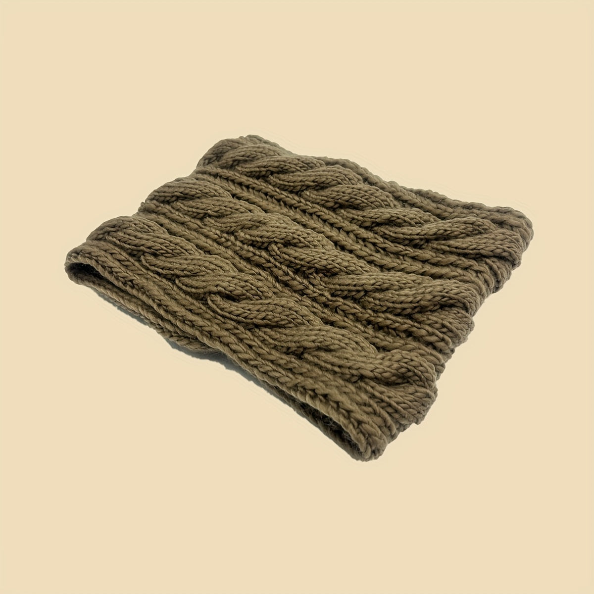 Khaki Ribbed Knit Warm Scarf Coldproof Neck Gaiter Thick Infinity Circle Loop