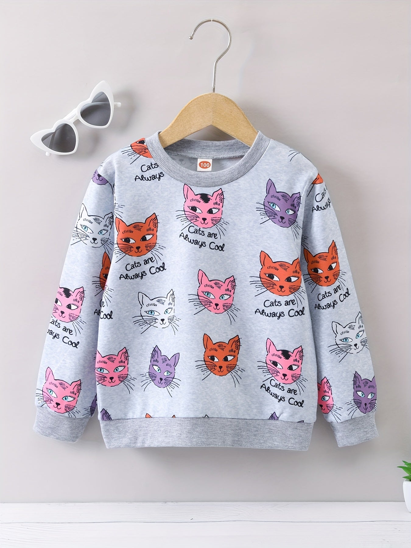 Girls Sweatshirt CATS ARE ALWAYS Print Long Sleeve Pullover Top