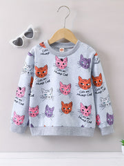 Girls Sweatshirt CATS ARE ALWAYS Print Long Sleeve Pullover Top