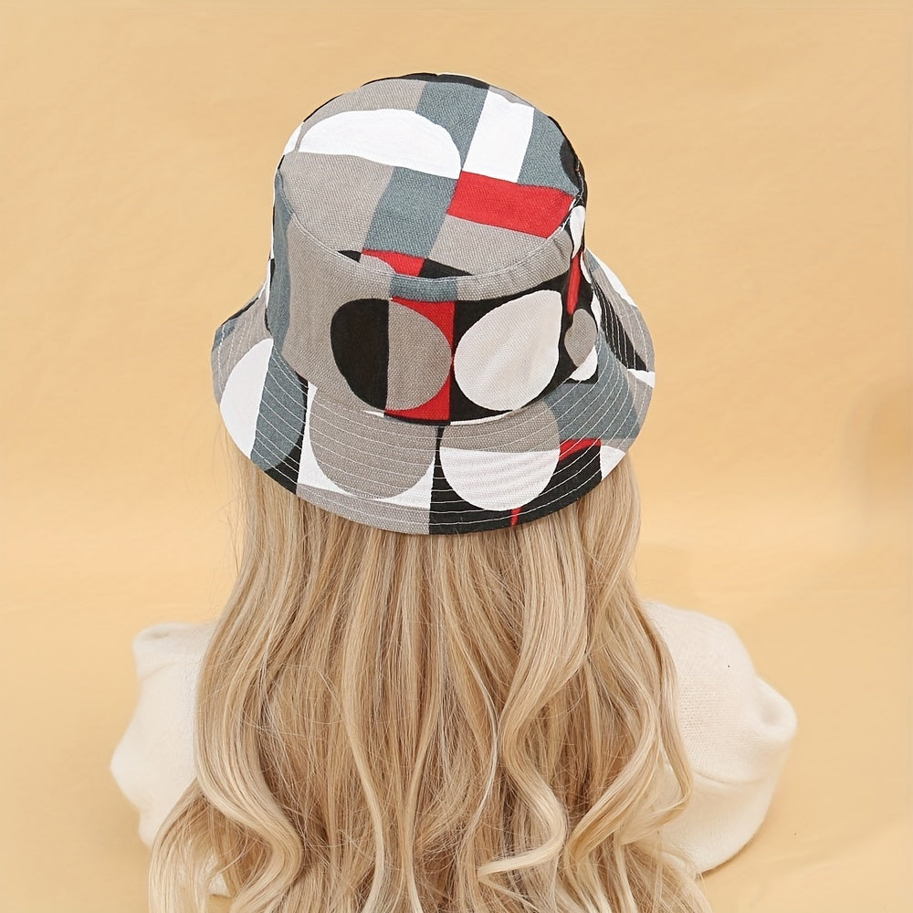Geometric Print Bucket Hat Reversible Fisherman Cap