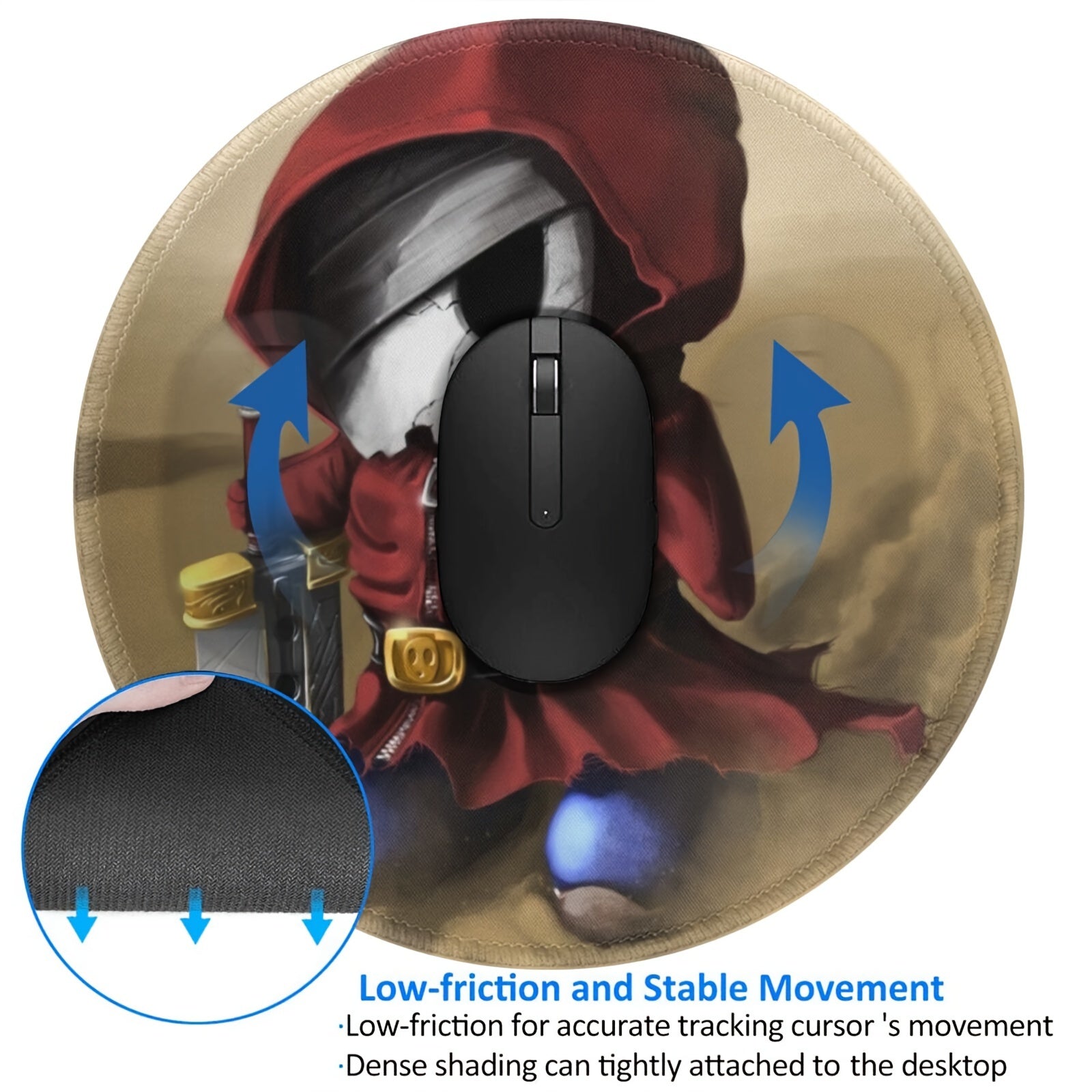 Small Skull Warrior Circular Sewn Edge Mouse Pad