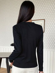 Solid Button Front T Shirt Women's Casual Long Sleeve Tee for Spring & Fall