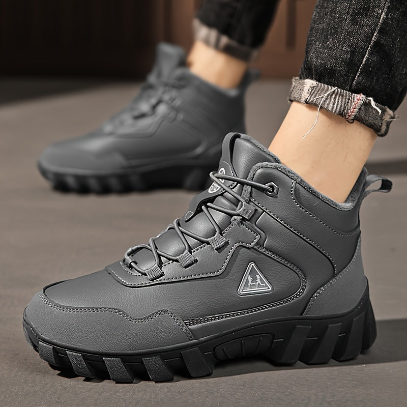Faux Leather Snow Boots Round Toe High Top Thermal Snow Shoes