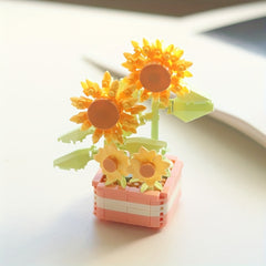 Sunflower Rose Flower Pot Building Blocks Artificial Bouquet Desktop Decoration