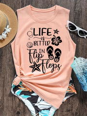 Letter Print Tank Top Crew Neck Sleeveless Summer Beach Women's Tank Top