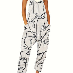Abstract Figure Print Overall Jumpsuit For Spring & Summer