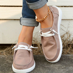 Women's Khaki Boat Shoes Platform Lace Up Canvas Sneakers