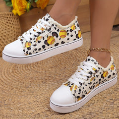 Women's Baseball Print Canvas Lace-Up Sneakers Lightweight Flat Shoes