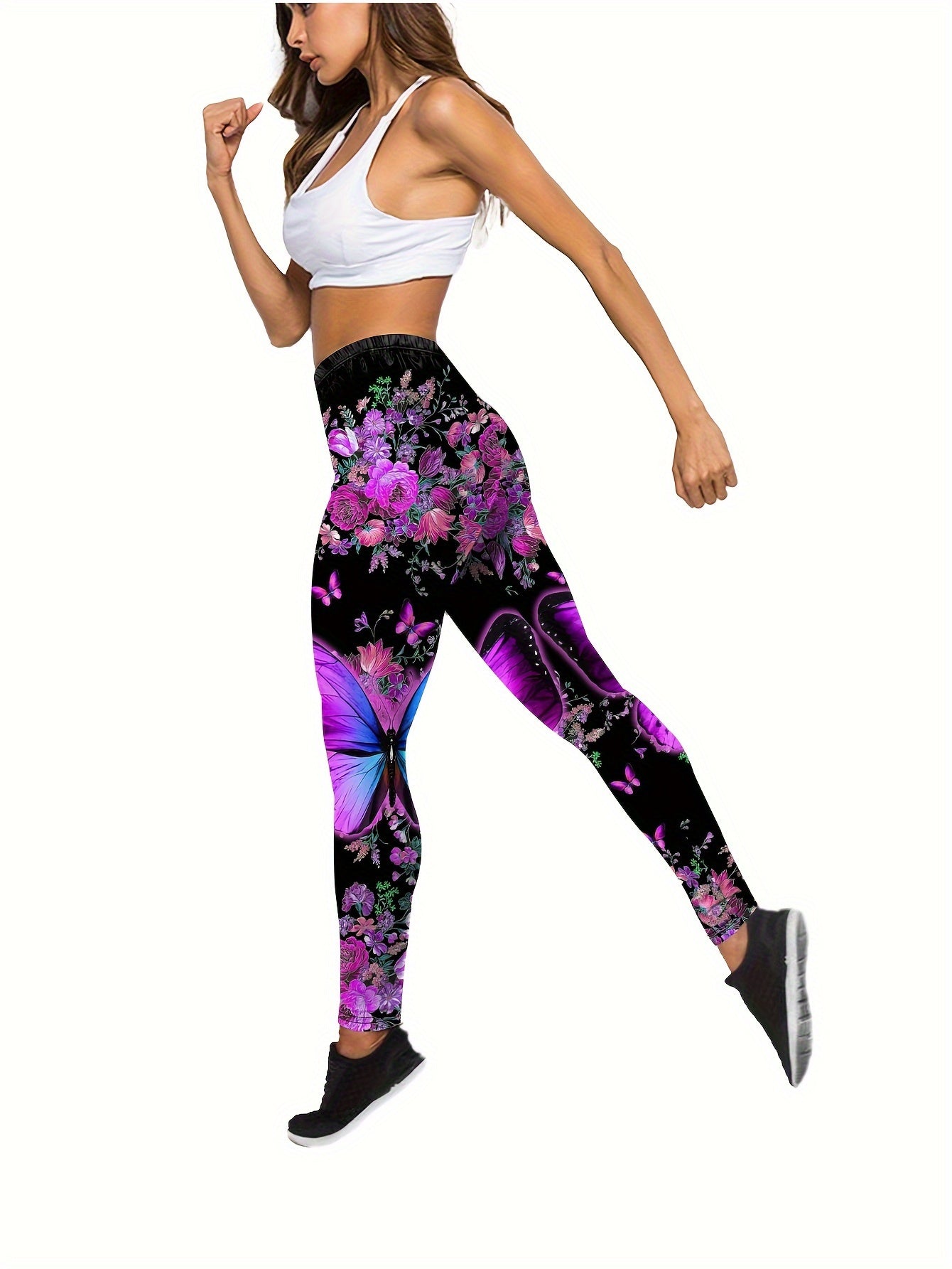 Women's Floral & Butterfly Print Tank Top & Yoga Pants Set