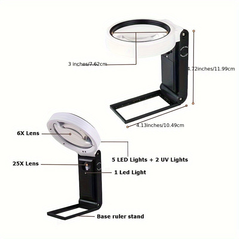 25X Magnifying Lens Handheld Eye Loupe Magnifier LED Illuminated Foldable