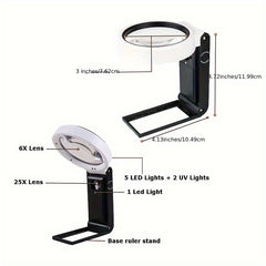 25X Magnifying Lens Handheld Eye Loupe Magnifier LED Illuminated Foldable