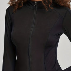 Solid Stand up Collar Zipper Yoga Jacket Thumb Hole Slim Top