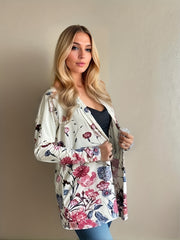 Floral Print Open Front Cardigan Long Sleeve Knit Outwear For Spring & Fall