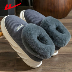 HUILI Men's Corduroy Platform House Slippers Warm Fleece Comfort Winter