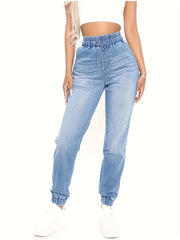 Elastic Waist Denim Jogger Jeans Women's Clothing