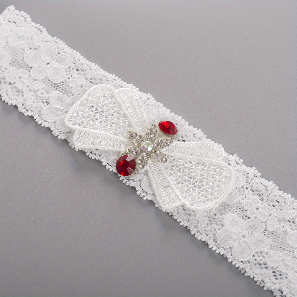 ROAD BULL Lace Bridal Garter Belt with Rhinestone Butterfly