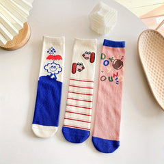 Girls Cartoon Dog Print Calf Socks Breathable Crew Socks