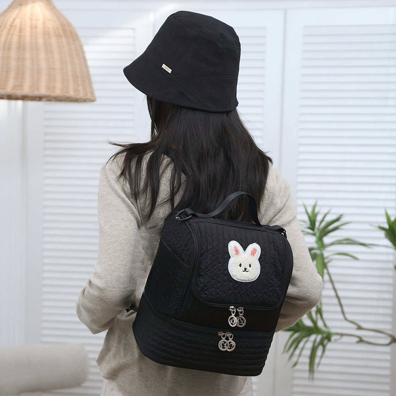 Stylish Pink Diaper Bag with Patch Nylon Soft Shell Zip Closure