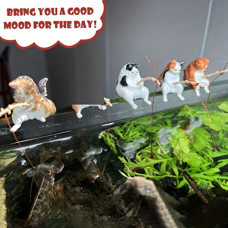 Fishing Cat Statue Figurine Ornament for Fish Tank, Cartoon Style Decoration