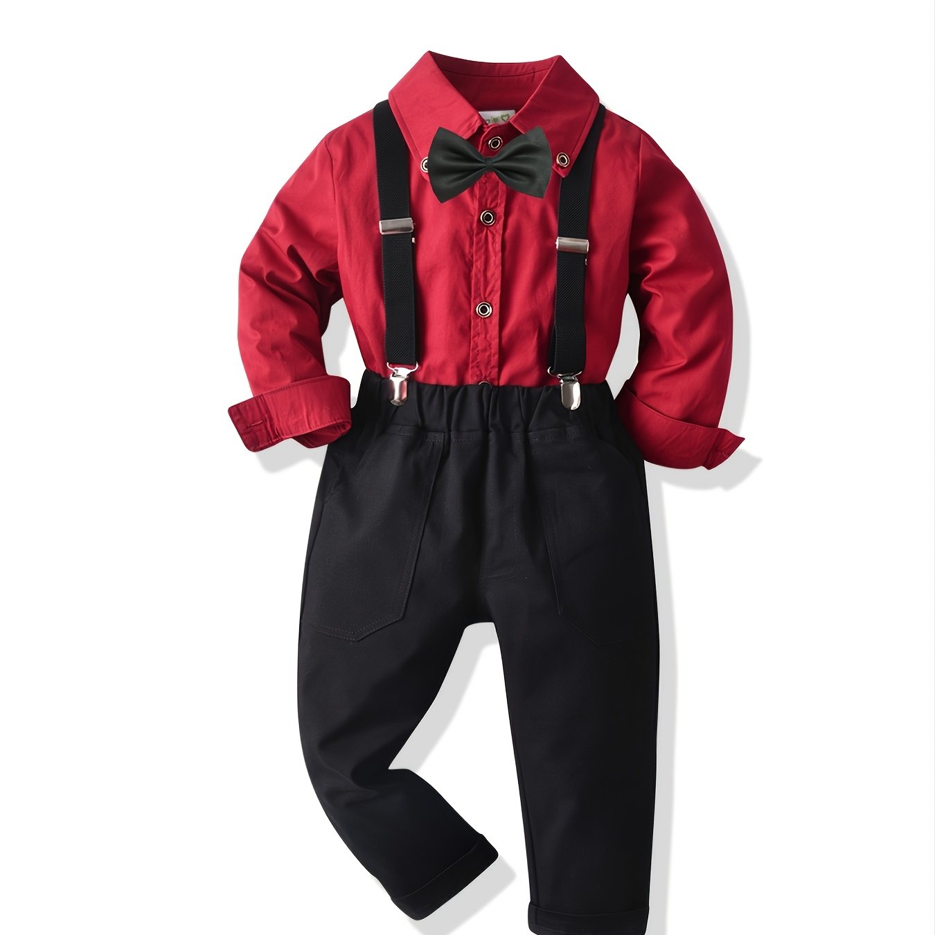 Boys Formal Outfit Shirt & Suspender Pants Set Gentleman Set