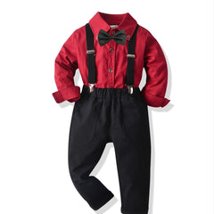 Boys Formal Outfit Shirt & Suspender Pants Set Gentleman Set