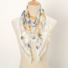 Flower Print Triangle Scarf Tassel Shawl