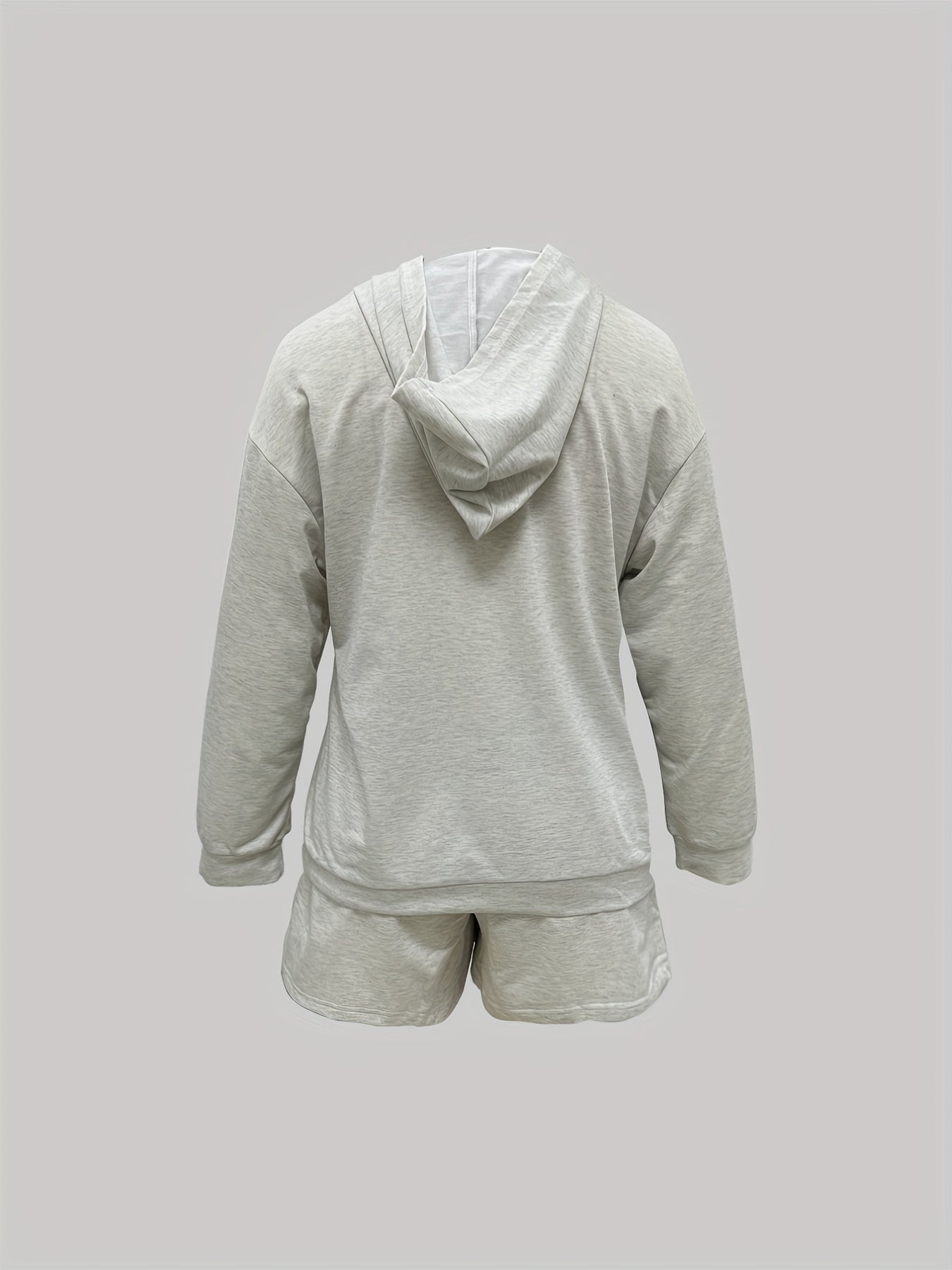 Solid Long Sleeve Hoodie & Shorts Outfits Set