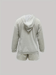 Solid Long Sleeve Hoodie & Shorts Outfits Set
