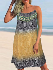 Plus Size Retro Dress Women's Plus Tile Print Halter Neck Slight Stretch Dress