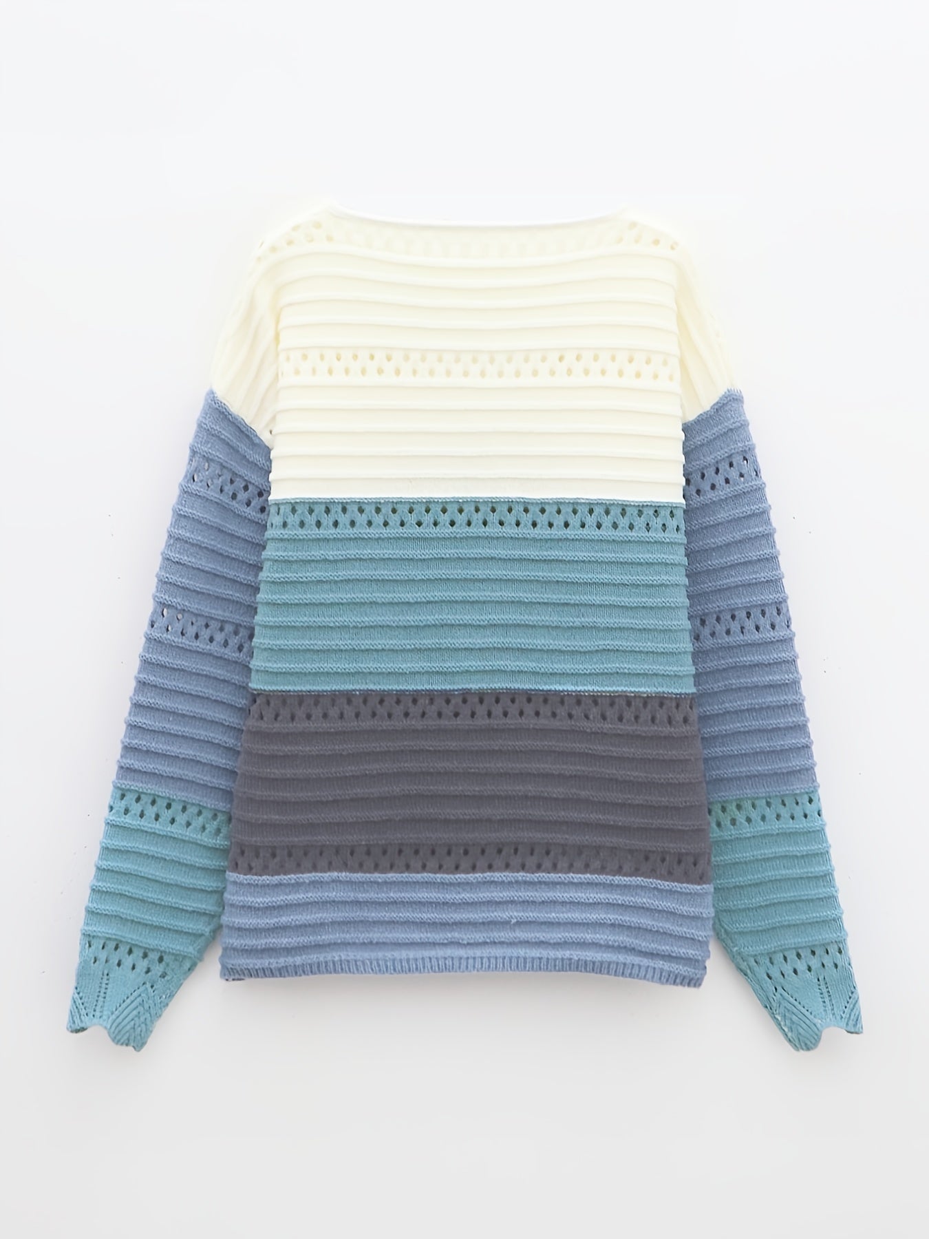 Colorblock Cutout Knitted Pullover Sweater V Neck Long Sleeve