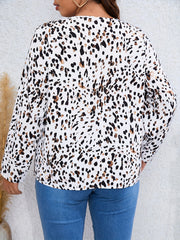 Leopard Print Long Sleeve V Neck Blouse