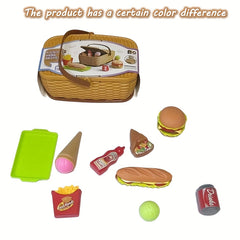 Kids Pretend Play Picnic Set Burger Pizza & Fries ABS Material Yellow