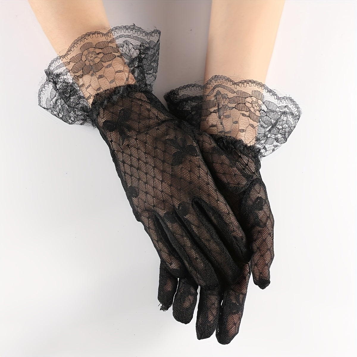 Lace Bowknot Pattern Gloves Wedding Bridal Decorative Gloves For Women