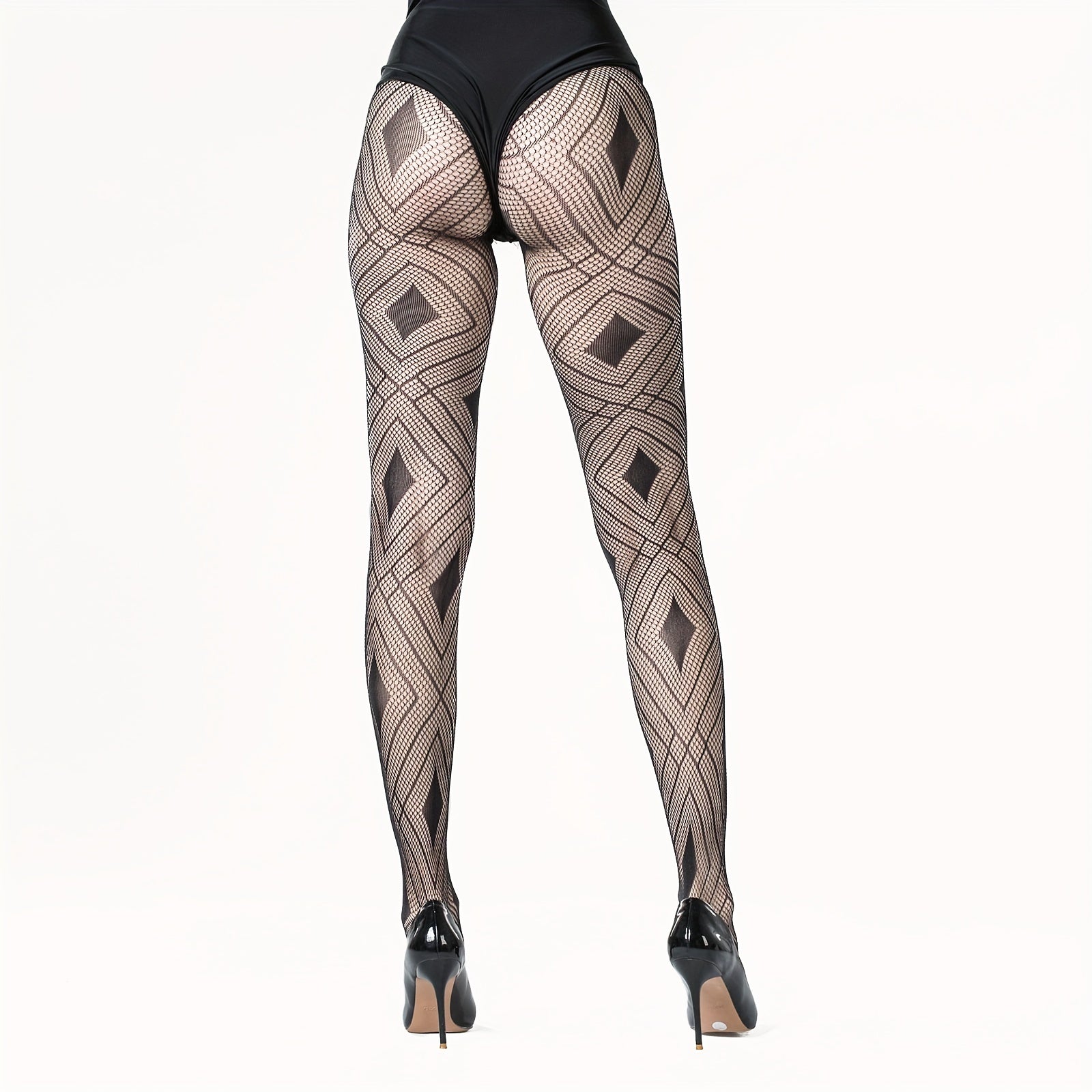 Argyle Fishnet Tights High Waist Mesh Pantyhose Women's Stockings